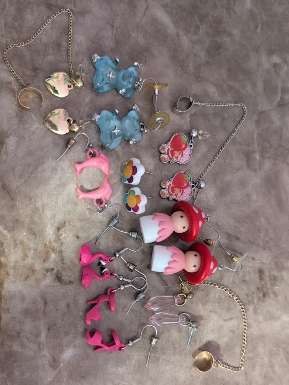 Assorted Licensed Character and Flower Earrings Set - Pink, Red, Blue, Gold